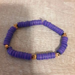 Clay Bead bracelet purple and gold adult
